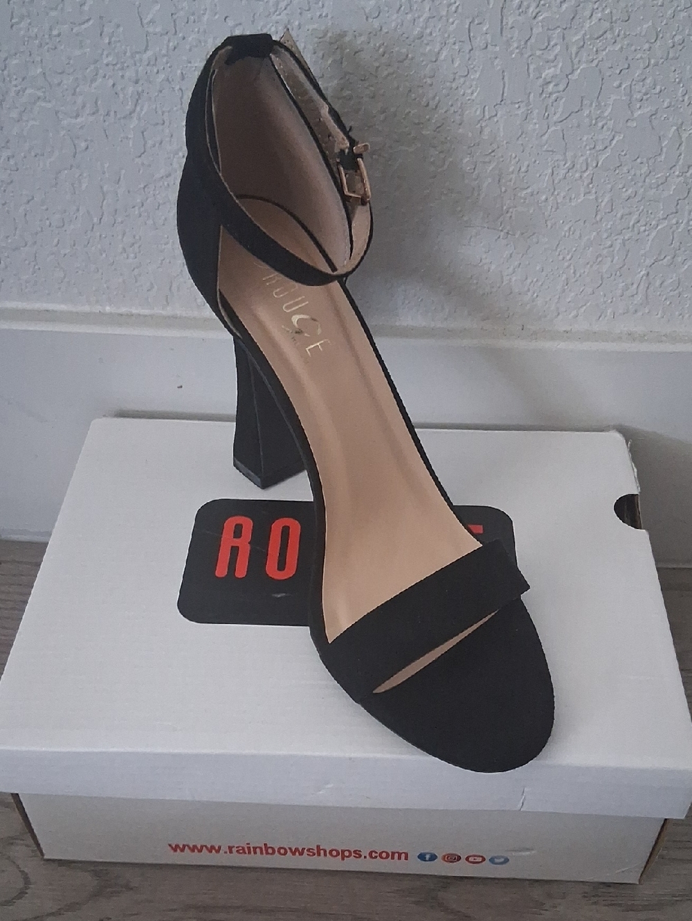 Rogue Black Suede Ankle-Strap Block Heel